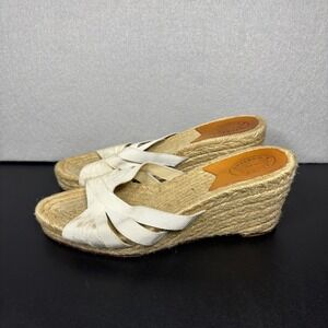Stubbs & Wootton Espadrille Wedge Sandals White Grace Grosgrain Straps Size 38/8